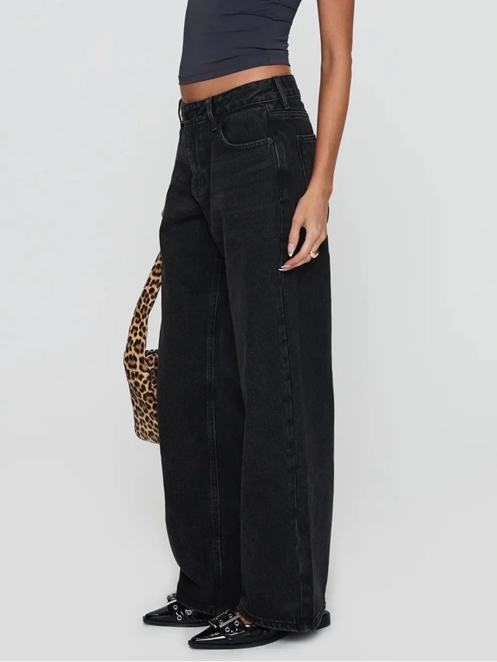 High-Rise Wide Leg Jeans in Washed Black - Picture 2 of 4